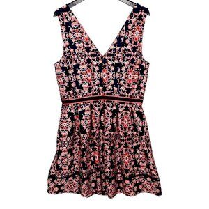 Vince Camuto Skater Dress Size 18 Sleeveless Pleated Fit & Flare Damask Jersey